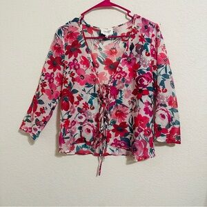 Sezane Floral Tie Up Blouse size 40 or U.S 8
